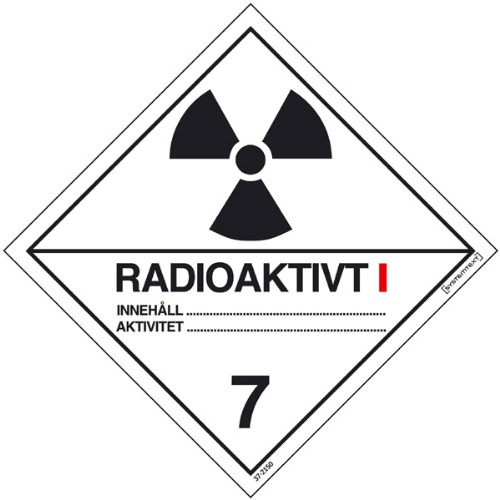 Skylt ADR radioaktiva ämnen nr 7A självhäftande