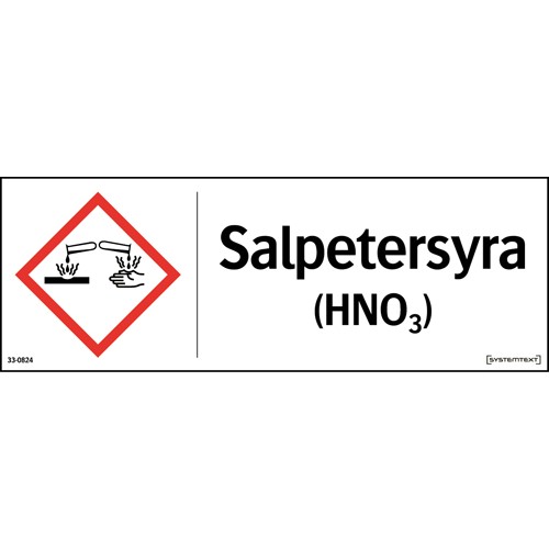 Skylt CLP salpetersyra (HNO3)