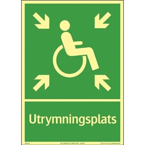 Skylt utrymningsplats Supernova färgefterlysande