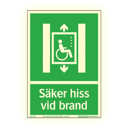 Skilt sikker heis i tilfelle brann Supernova farge lysende