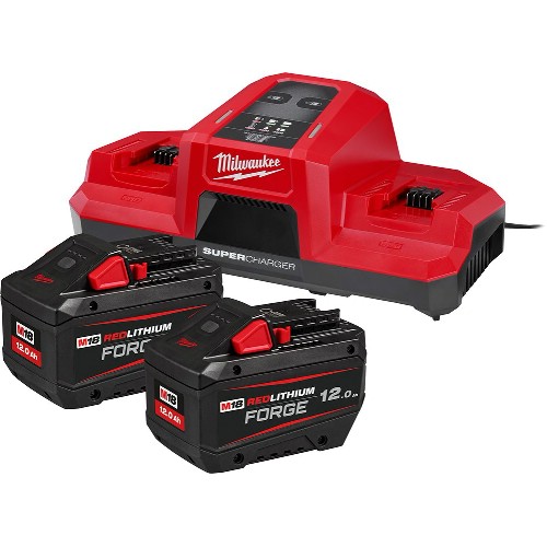 Ladere og batteripakke MILWAUKEE 2x18 V 12,0 Ah Li-Ion Smi